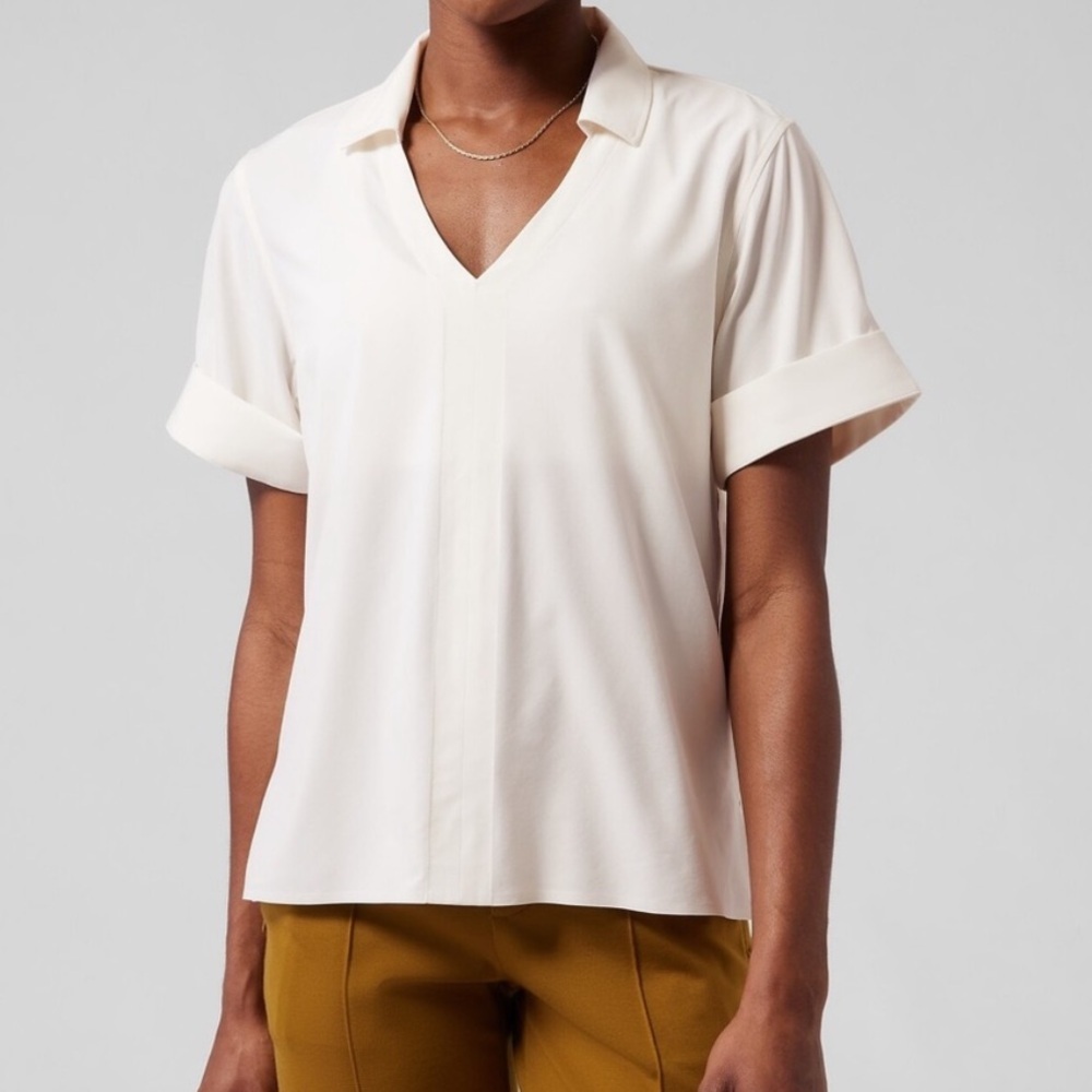Athleta women's V-neck short-sleeve polo relaxed fit Size Small